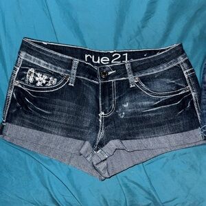 Rue21 Women's Distressed Indigo Jean Shorts